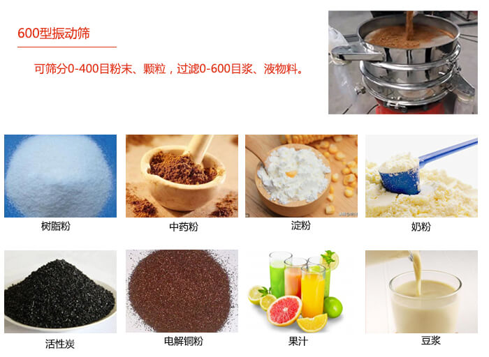 　直徑600型振動(dòng)篩使用的行業(yè)：食品行業(yè)，化工行業(yè)，制藥行業(yè)。