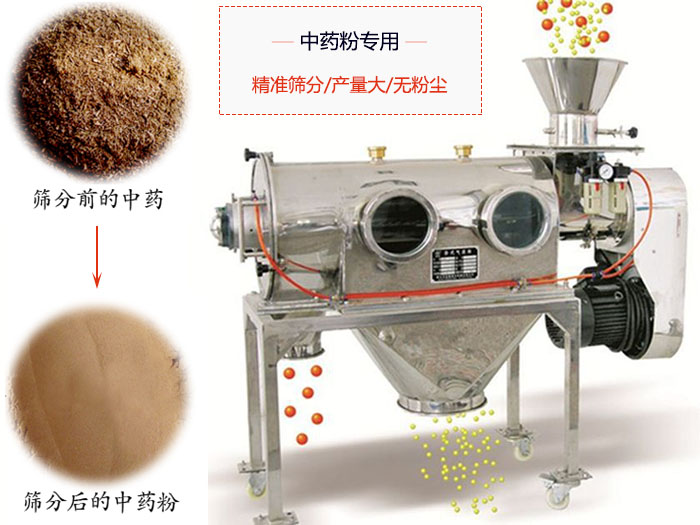 WQS50-130臥式氣流篩：中藥粉專用篩：精度篩分/產(chǎn)量大/無粉塵符合標(biāo)準(zhǔn)。