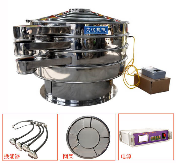  全不銹鋼超聲波振動(dòng)篩內(nèi)部組成：換能器，網(wǎng)架，電源。